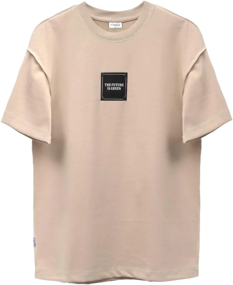 سيدرو Cedro Men's Oversize Graphic Tee - Beige with 'The Future is Green' Print