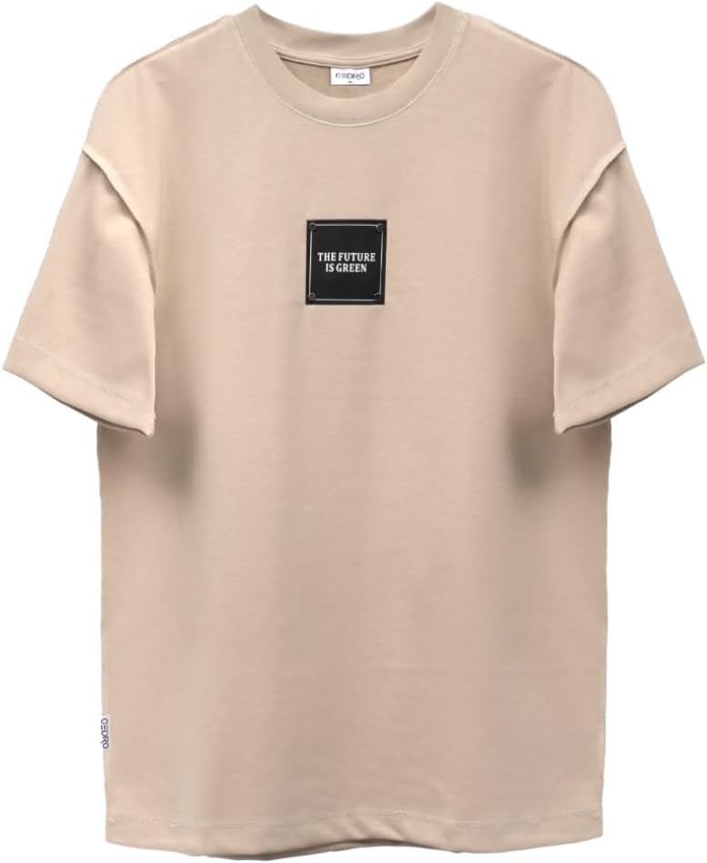 Cedro Men's Oversize Graphic Tee - Beige with 'The Future is Green' Print - Image 1