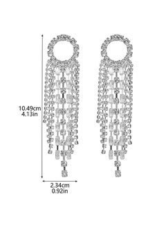 HS Fashion Earrings, Women Earrings, Silver Needle Rhinestones Tassel Earrings, Personalized Zircon Flash Diamonds, Silver Tassel Full Long Chain Drop Dangle Earrings For Women  - Image 4