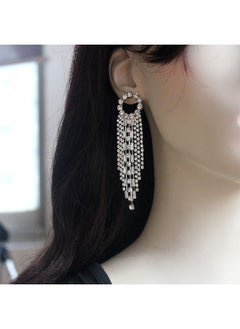 HS Fashion Earrings, Women Earrings, Silver Needle Rhinestones Tassel Earrings, Personalized Zircon Flash Diamonds, Silver Tassel Full Long Chain Drop Dangle Earrings For Women  - Image 5