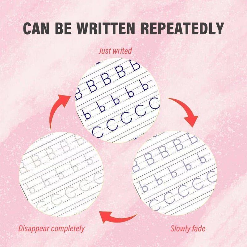 Magic Grooved Handwriting Book Practice, Practice Copybook,Handwriting Practice Copybook, Reusable Practice Book for Preschool Age 3-8 Numbers Drawing Tracing Books (4 Books with Pens) - Image 4