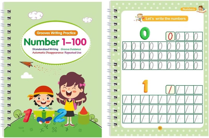 Magic Grooved Handwriting Book Practice, Practice Copybook,Handwriting Practice Copybook, Reusable Practice Book for Preschool Age 3-8 Numbers Drawing Tracing Books (4 Books with Pens) - Image 5