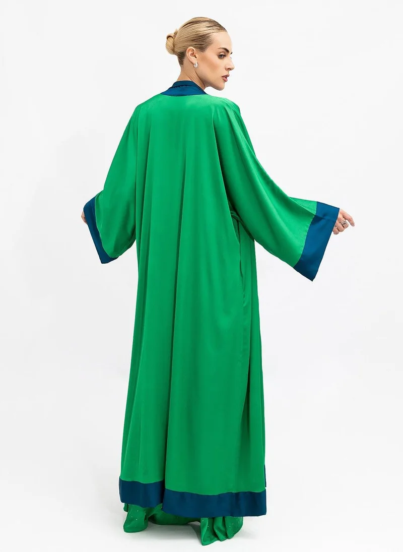 جانارا جونز Green Blue Cuffs Satin Abaya Kaftan