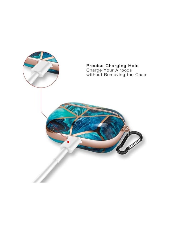 Generic - Case Compatible with Airpods Pro/Airpod Pro 2 Case, Airpods Pro 2 Case with Keychain Protective Dustproof Shockproof Eco-Friendly Cute Girls Men Women for Apple AirPods Pro Case Cover 2019 (Marble Blue) - Image 1
