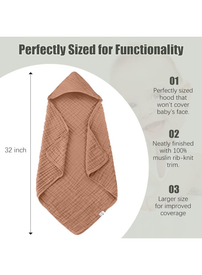 Spotted Play 2 Pack Hooded Baby Towels - 100% Muslin Cotton for Newborns, Infants, Toddlers - Large 32x32 Inch Size - Highly Absorbent and Essential for Newborn Care, Light Bean Paste - Image 4