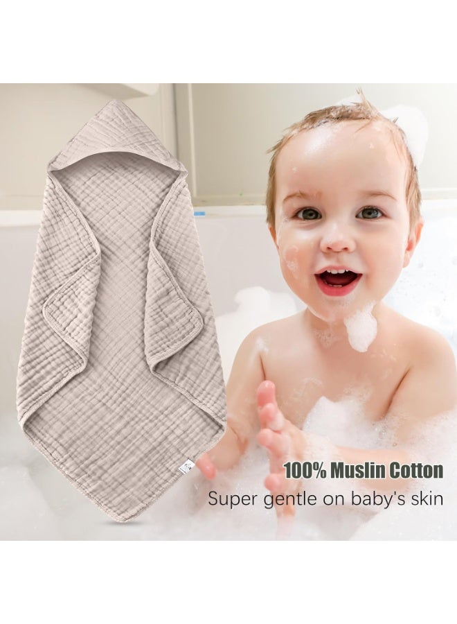 Spotted Play 2 Pack Hooded Baby Towels - 100% Muslin Cotton for Newborns, Infants, Toddlers - Large 32x32 Inch Size - Highly Absorbent and Essential for Newborn Care, Light Bean Paste - Image 3