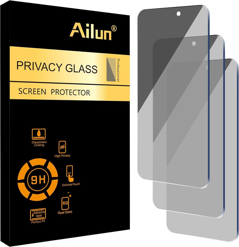 Ailun Privacy Screen Protector for iPhone 16 / iPhone 15 / iPhone 15 Pro [6.1 Inch] 3 Pack Anti Spy Private Tempered Glass Anti-Scratch Case Friendly [3 Pack][Not for iPhone 16 Pro 6.3 inch] - Image 1