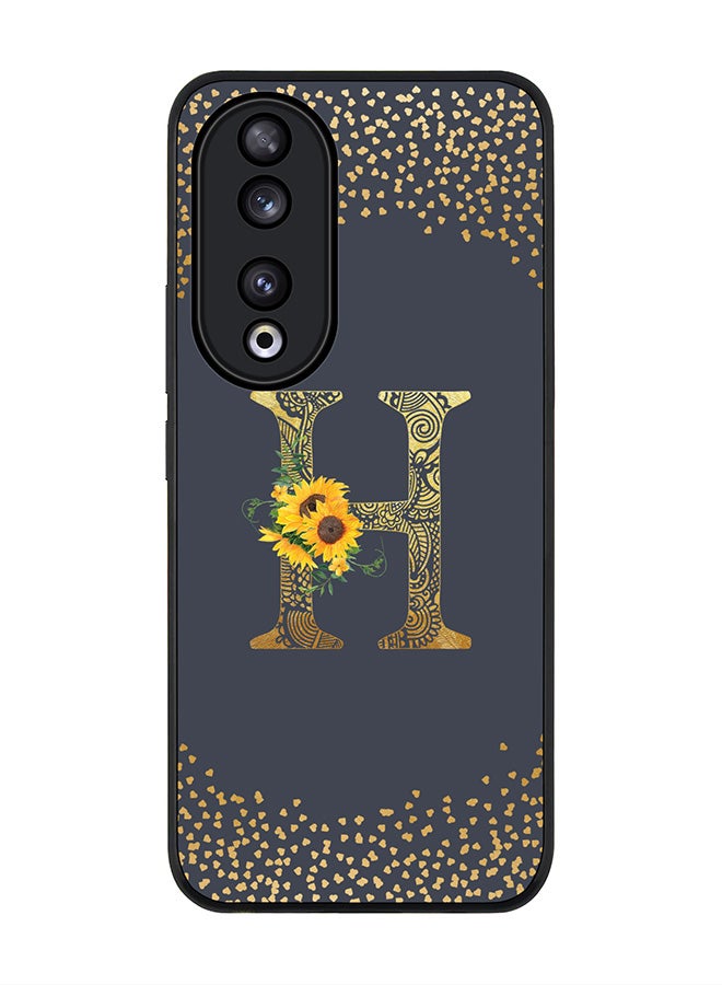 Stylizedd Rugged Black edge case for Honor 90 5G, Slim fit Flexible Anti Drop Thin Cover - Custom Monogram Initial Letter Floral Pattern Alphabet - H  (Grey ) - Image 1