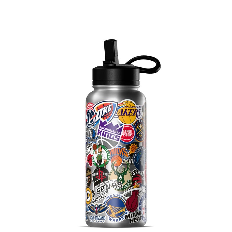 Hydrapeak x NBA Officially Licensed All Team Sticker Print 32 oz Insulated Water Bottle with Straw Lid and Handle NBA Current 32 Ounces