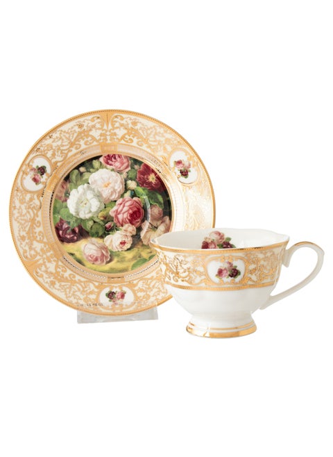 Porcelain cup and saucer set with rose design