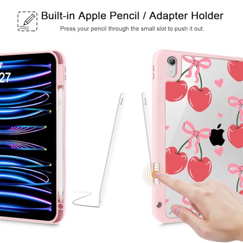 Mektron Case for 2025 iPad 11 inch (A16 Chip) 11th Gen Fit iPad 10th Gen10.9 inch 2022, Buit in Pencil Holder with Shockproof Cover Clear Shell + Trifold Stand + Auto Wake/Sleep, Cherries Bows C353 - Image 5
