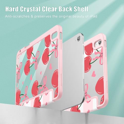 Mektron Case for 2025 iPad 11 inch (A16 Chip) 11th Gen Fit iPad 10th Gen10.9 inch 2022, Buit in Pencil Holder with Shockproof Cover Clear Shell + Trifold Stand + Auto Wake/Sleep, Cherries Bows C353 - Image 4