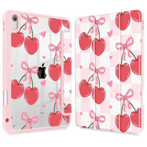 Mektron Case for 2025 iPad 11 inch (A16 Chip) 11th Gen Fit iPad 10th Gen10.9 inch 2022, Buit in Pencil Holder with Shockproof Cover Clear Shell + Trifold Stand + Auto Wake/Sleep, Cherries Bows C353 - Image 1