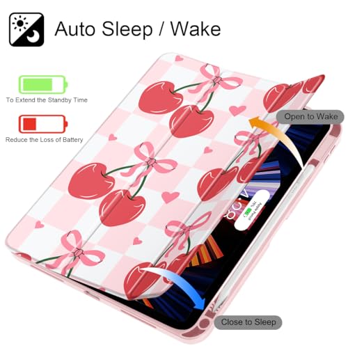Mektron Case for 2025 iPad 11 inch (A16 Chip) 11th Gen Fit iPad 10th Gen10.9 inch 2022, Buit in Pencil Holder with Shockproof Cover Clear Shell + Trifold Stand + Auto Wake/Sleep, Cherries Bows C353 - Image 3