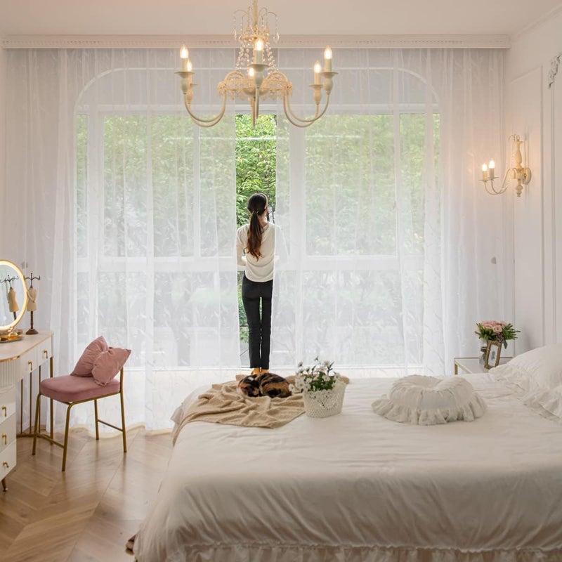 PHILEASY Window Art Three-Dimensional Embroider Leaf Sheer Curtains 54 Inches Long 2 Panels Sheer Curtain Transparent Basic Rod Pocket for Bedroom Living Room Children Room - Image 2