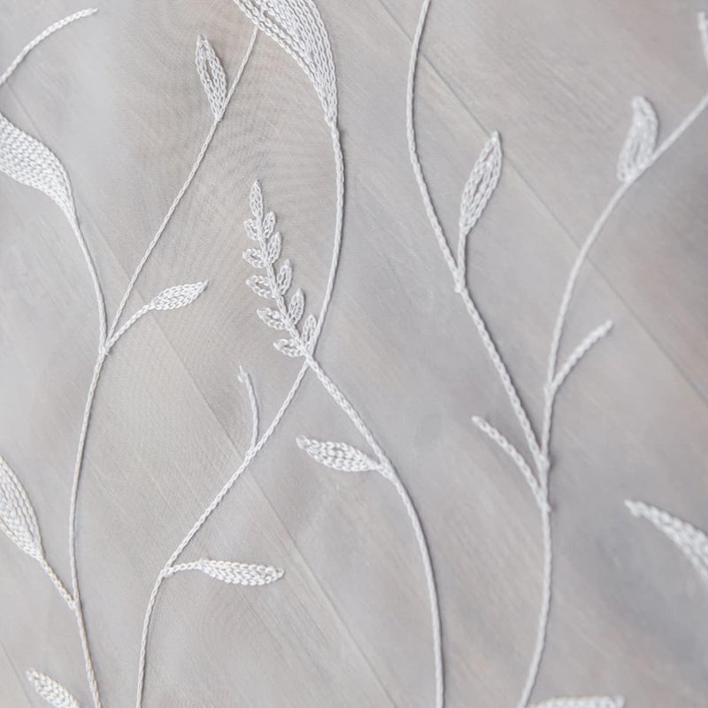 PHILEASY Window Art Three-Dimensional Embroider Leaf Sheer Curtains 54 Inches Long 2 Panels Sheer Curtain Transparent Basic Rod Pocket for Bedroom Living Room Children Room - Image 1