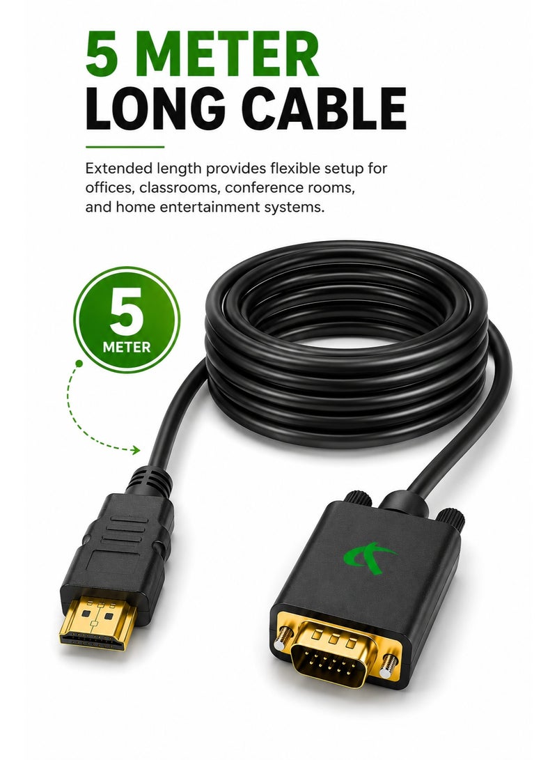 فوجيشكا كابل HDMI إلى VGA بطول 5 أمتار | كابل محول مطلي بالذهب (طرف HDMI ذكر إلى طرف VGA ذكر) | محول فيديو بدقة 1080P Full HD | يدعم التشغيل الفوري (Plug & Play) | متوافق مع أجهزة الكمبيوتر المحمول والمكتبي، والشاشات، وأجهزة العرض (البروجيكتور)، وأجهزة التلفزيون - Image 3