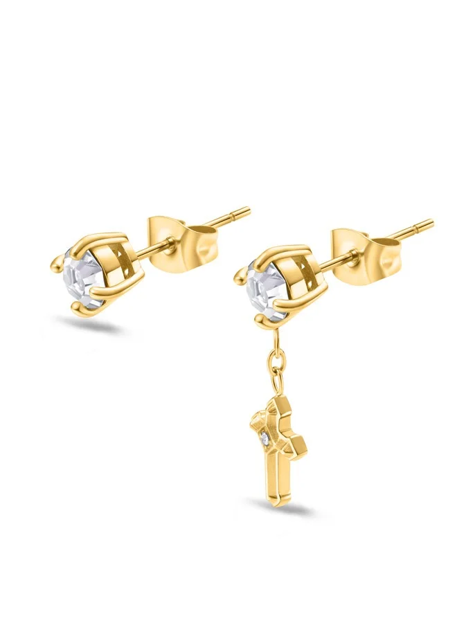 POLICE Yellow Gold Plated Crystal and Cross Mismatch Earrings For MenPEAGE0036503
