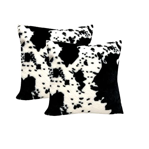 TOMWISH Decorative Throw Pillow Covers 18x18 Pack of 2 Soft Cozy Fleece Flurry Throw Pillow Covers for Couch Bed Sofa Farmhouse Animal Skin Black White Printed Both Sides Square - Image 1