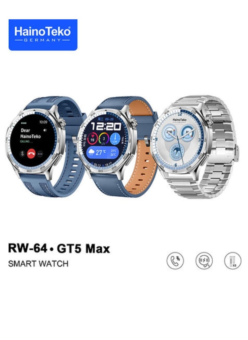 Haino Teko - Smart Watch GT5 Max Round Screen AMOLED Display with 3 Pair Straps and Wireless Charger Multicolour - Image 1