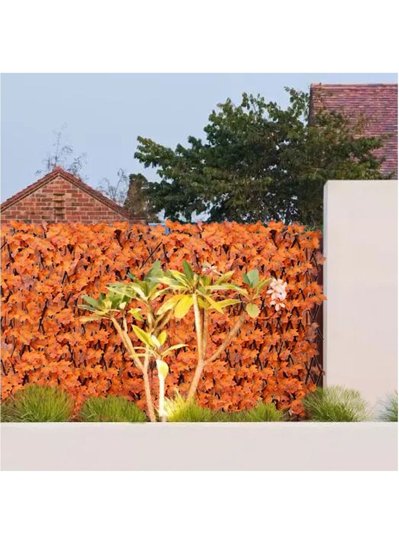 LINGWEI Wooden Expandable Garden Fence with Artificial Orange Maple Leaf Bamboo Garden Wicker Fence Artificial Decorative Privacy Fence Screen Expanding Trellis 5pcs - Image 3