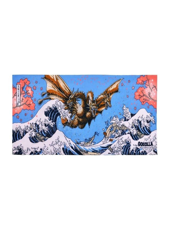 Godzilla King Ghidorah Tenugui Cloth Thirty-six Views of Mt. Fuji Hokusai - Image 1