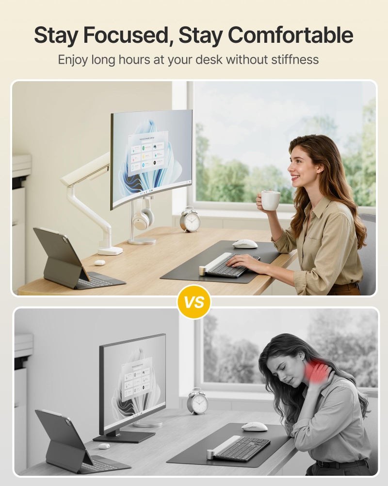 monTEK Single Monitor Arm, Mechanical Spring Monitor Arm for 17-40" Ultrawide Screens, Adjustable Monitor Desk Mount Holds up to 26.4 lbs with C Clamp/Grommet Desk Mount, VESA 75/100mm, MA1011WH - Image 4