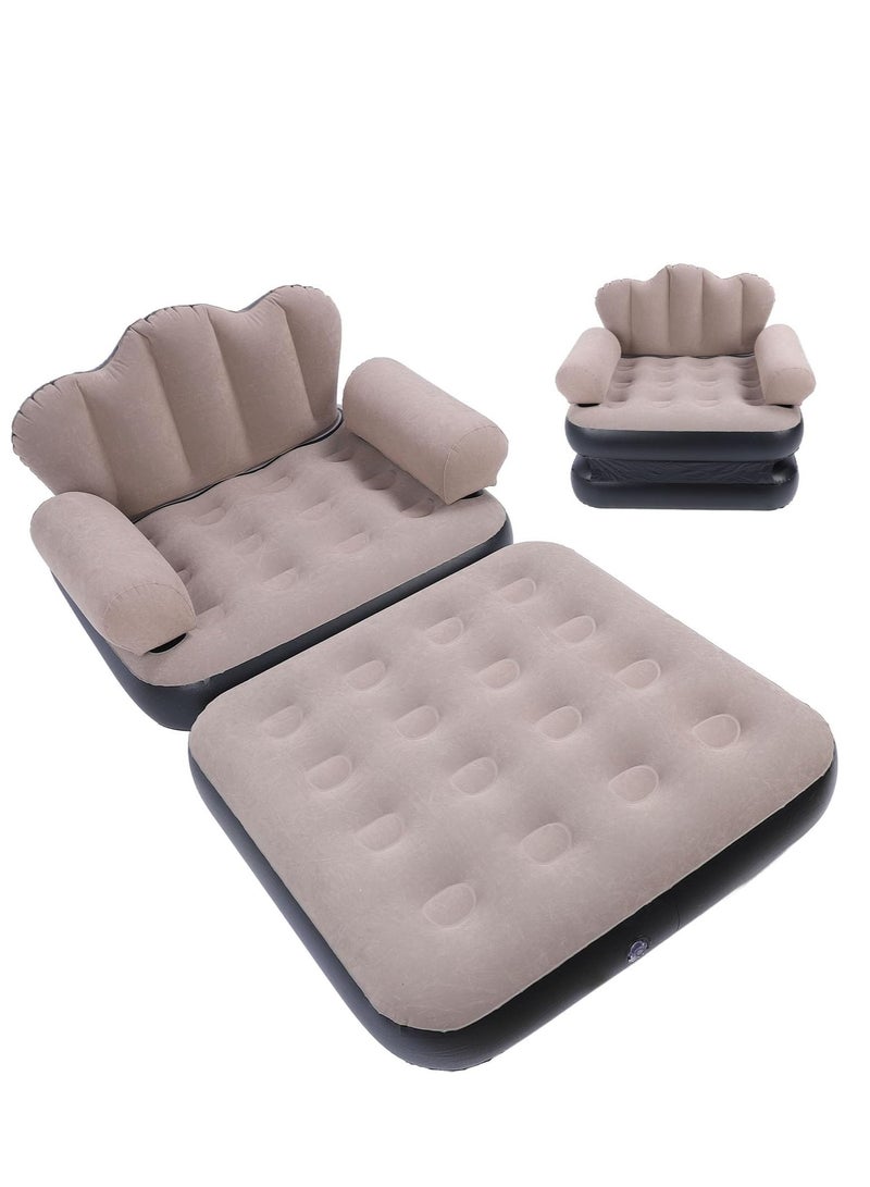 JAJEEK Inflatable Sofa Bed - Thickened Flocking PVC with Large Load Capacity (200KG) - Folded Size 100 x 98 x 90cm, Easy to Store, Comfortable Sofa Bed for Traveling & Camping - Coffee Color - Image 1