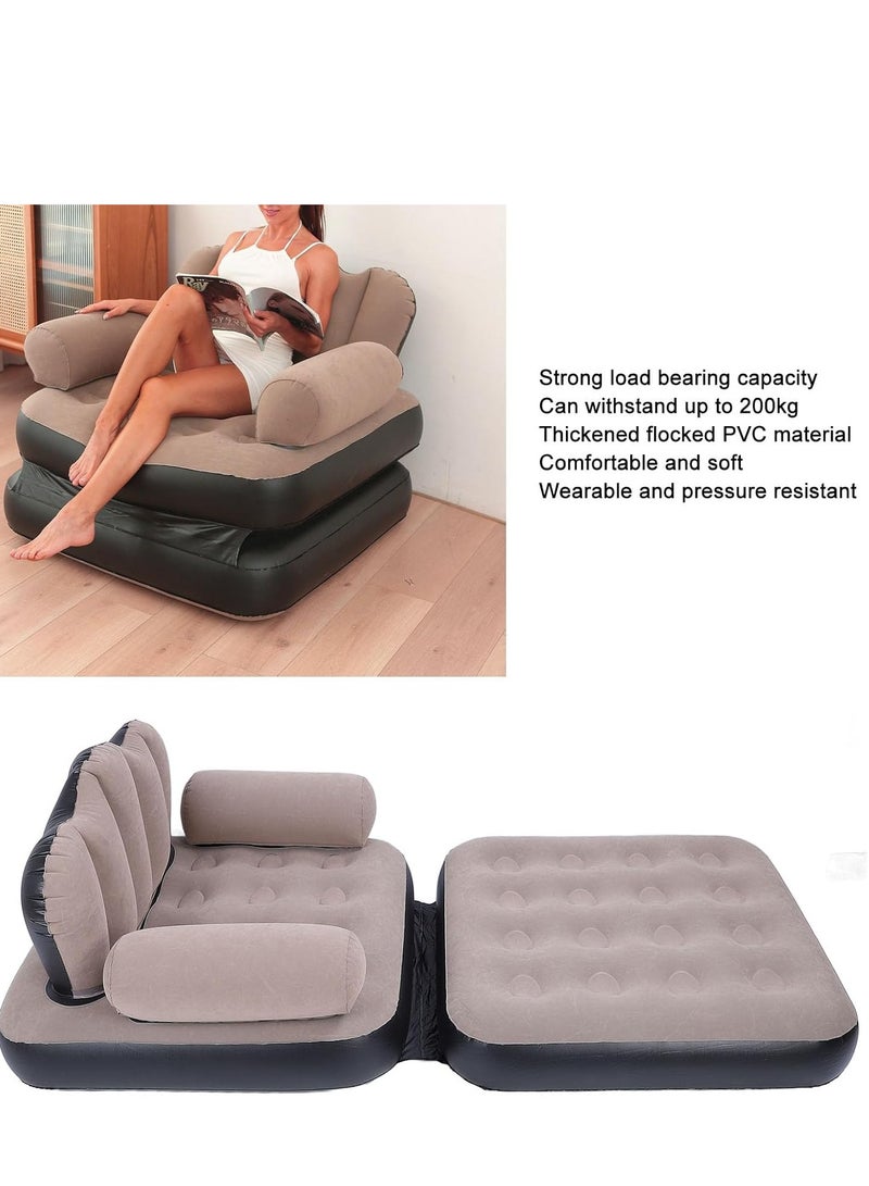 JAJEEK Inflatable Sofa Bed - Thickened Flocking PVC with Large Load Capacity (200KG) - Folded Size 100 x 98 x 90cm, Easy to Store, Comfortable Sofa Bed for Traveling & Camping - Coffee Color - Image 2