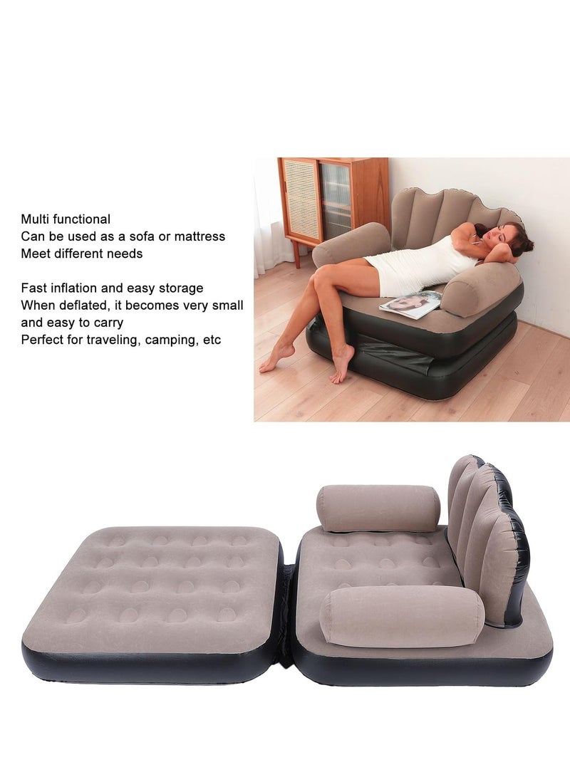 JAJEEK Inflatable Sofa Bed - Thickened Flocking PVC with Large Load Capacity (200KG) - Folded Size 100 x 98 x 90cm, Easy to Store, Comfortable Sofa Bed for Traveling & Camping - Coffee Color - Image 3