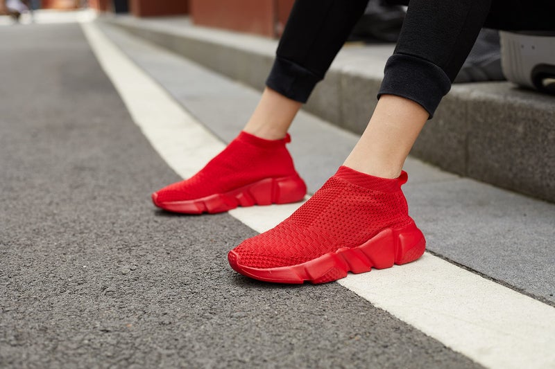 Casbeam Women's Running Knit Comfortable Lightweight Breathable Casual Sports Shoes Fashion Sneakers Slip-On Walking Shoes All Red Size 10 - Image 3