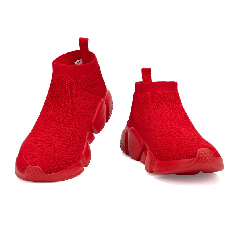 Casbeam Women's Running Knit Comfortable Lightweight Breathable Casual Sports Shoes Fashion Sneakers Slip-On Walking Shoes All Red Size 10 - Image 4