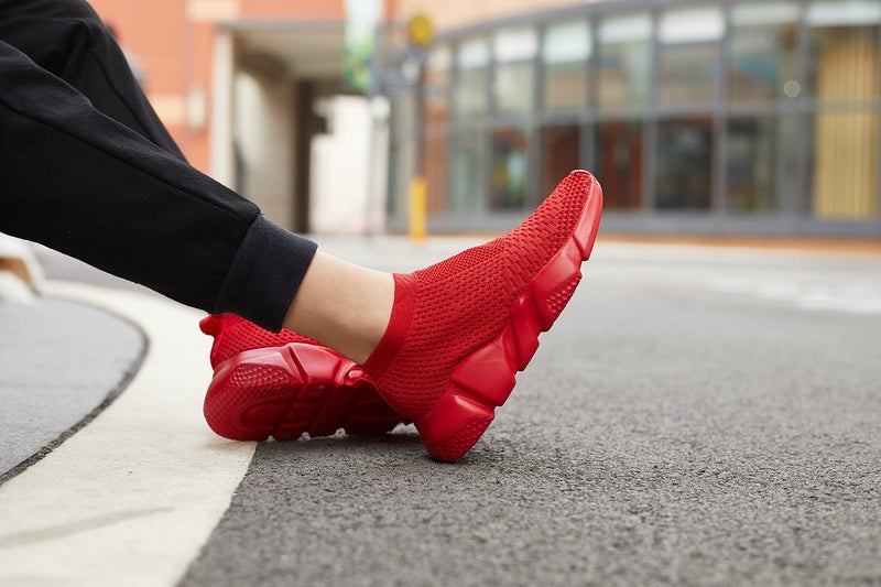 Casbeam Women's Running Knit Comfortable Lightweight Breathable Casual Sports Shoes Fashion Sneakers Slip-On Walking Shoes All Red Size 10 - Image 2