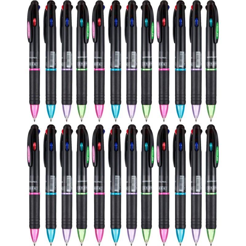 JOVITEC 24 Pack 07mm 4 Color Multicolor Ballpoint Pens 4in1 Multi Colored Gel Ink Retractable Ball Point Pens Gifts for School Student Office Teacher Nurse Staff Holiday Party Favors
