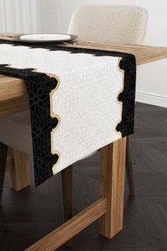 Cango Home Black and White Ramadan Themed Decorative Patterned Digital Printed Runner CGH1310-RN  - Image 1