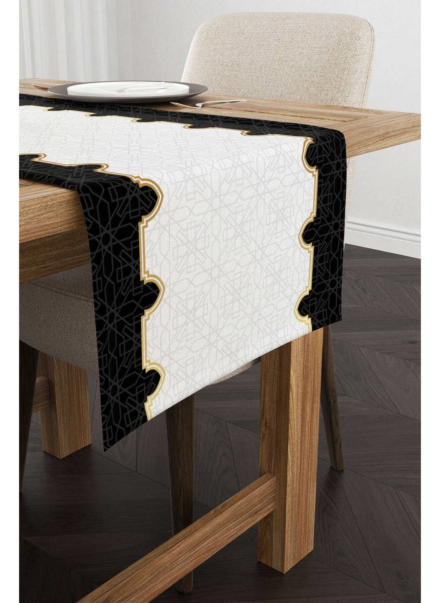 Cango Home - Black and White Ramadan Themed Decorative Patterned Digital Printed Runner CGH1310-RN - Image 1