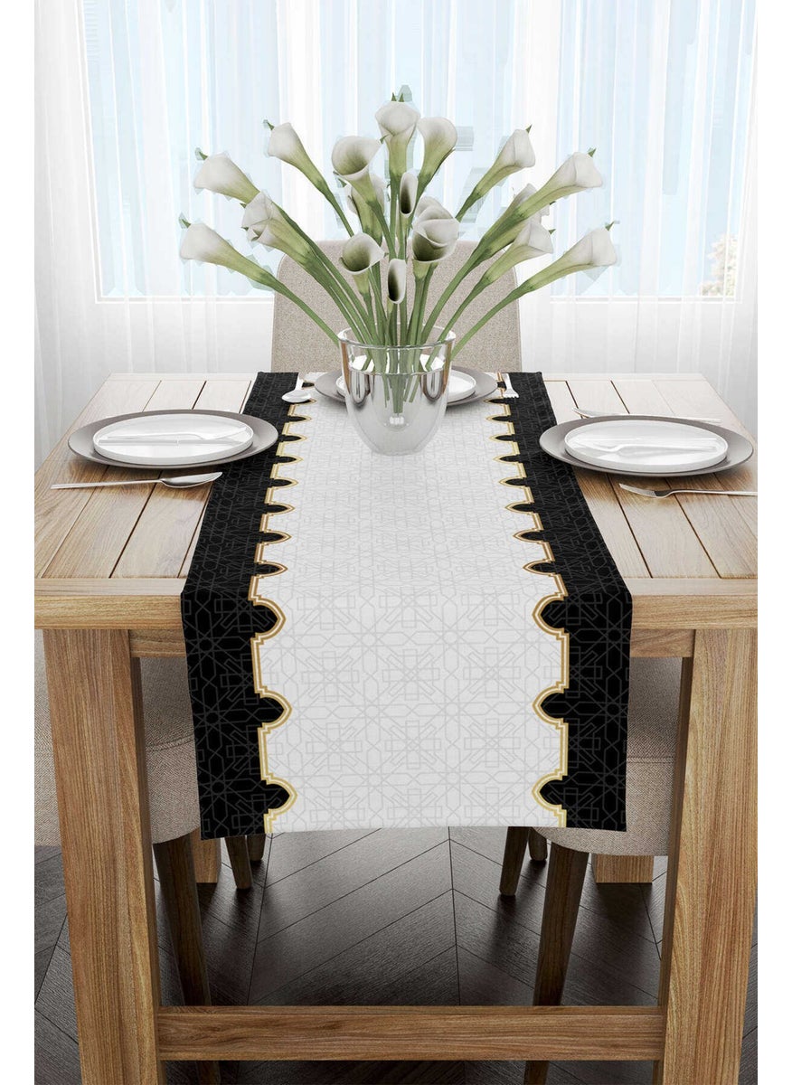 Cango Home - Black and White Ramadan Themed Decorative Patterned Digital Printed Runner CGH1310-RN - Image 1