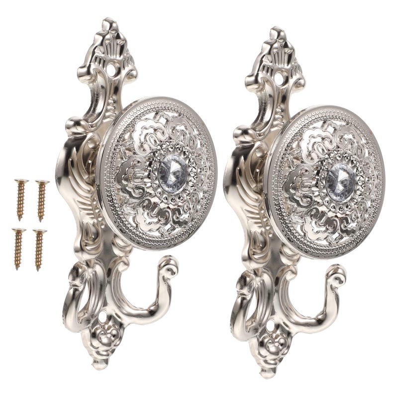 Vintage Alloy Curtain Hooks Set Of 2 Silver Elegant Design Easy Installation For Home Kitchen Wardrobe - Image 2