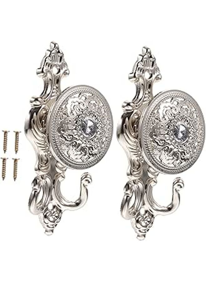 Vintage Alloy Curtain Hooks Set Of 2 Silver Elegant Design Easy Installation For Home Kitchen Wardrobe - Image 1