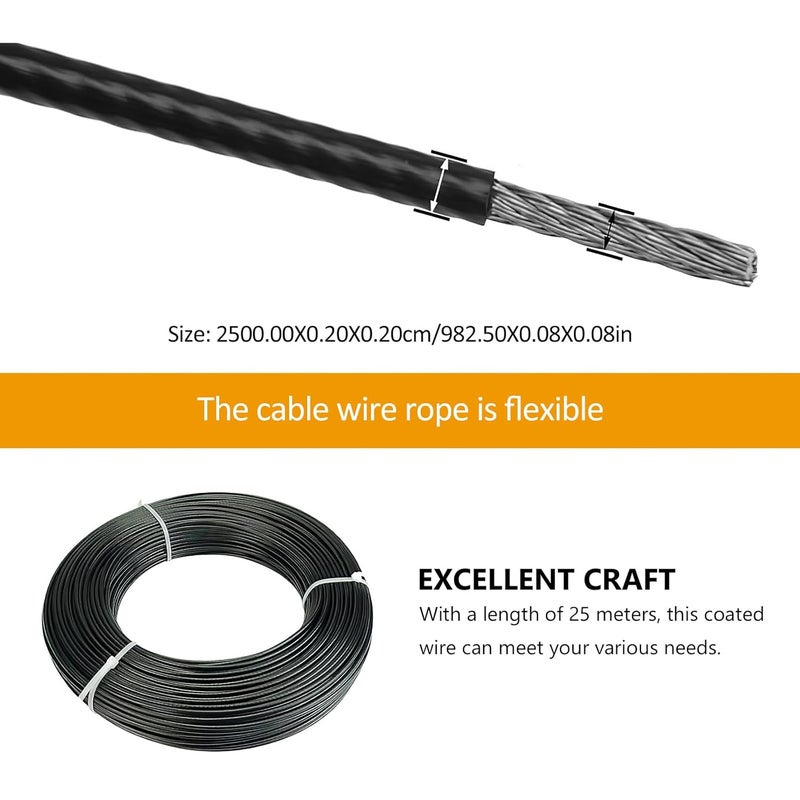Minimal design 304 Stainless Steel Wire Rope Coated Cable 0.2Cm Diameter 25M Length Black Bailing Wire Steel Cable for Garden Fence Clothesline and Travel Use Cross product combo compatible - Image 2