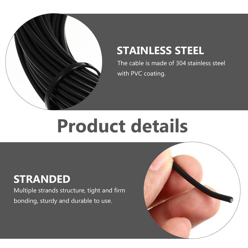 Minimal design 304 Stainless Steel Wire Rope Coated Cable 0.2Cm Diameter 25M Length Black Bailing Wire Steel Cable for Garden Fence Clothesline and Travel Use Cross product combo compatible - Image 3