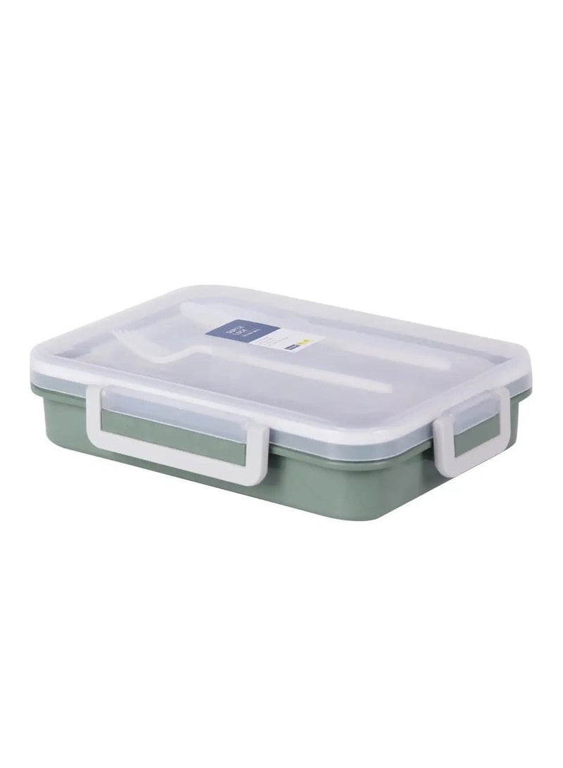 AKDC Stainless Rectangular Compartment Lunch Box 850ml(200ml+200ml+450ml) with Cutlery, Green - Image 3