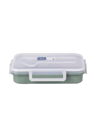 AKDC Stainless Rectangular Compartment Lunch Box 850ml(200ml+200ml+450ml) with Cutlery, Green