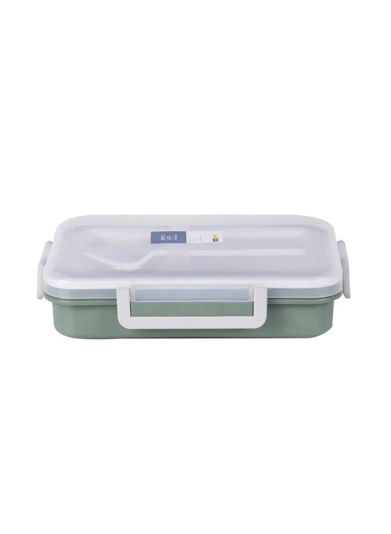 AKDC Stainless Rectangular Compartment Lunch Box 850ml(200ml+200ml+450ml) with Cutlery, Green - Image 1