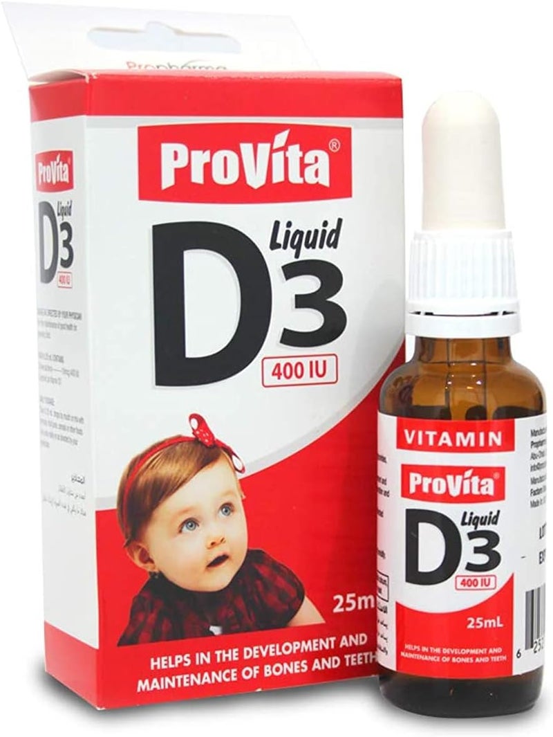 Provita Vitamin D3 Liquid 400 IU Drops - 25 mL for Immune Support - Image 1