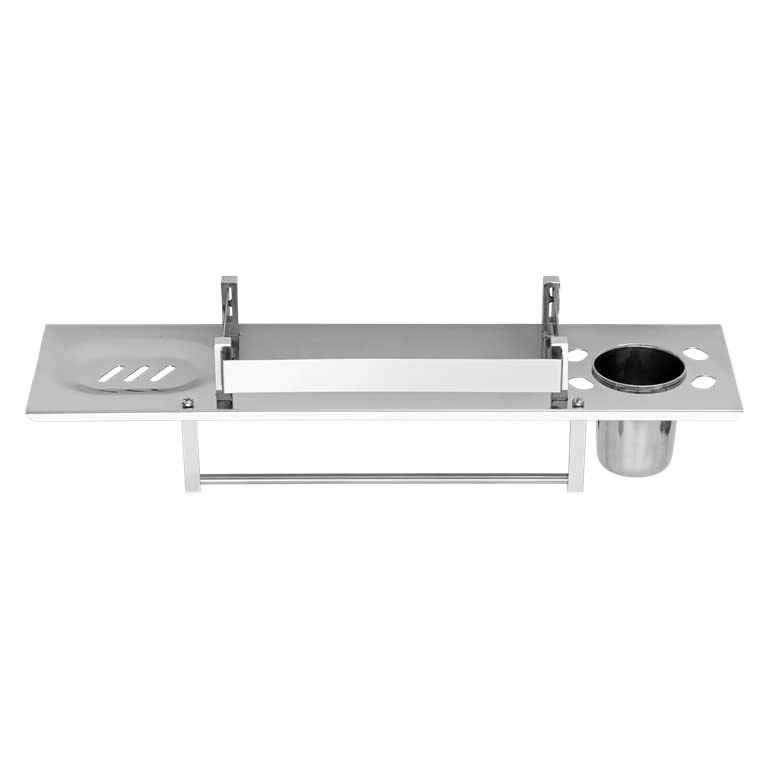 arena Arena Stainless Steel 4 in 1 Multipurpose Bathroom Shelf/Rack/Bathroom Towel Hanger, Tumbler Holder/Soap Dish with Tumbler Bathroom Accessories (15 x 6 Inches) - Pack of 1 - Image 3