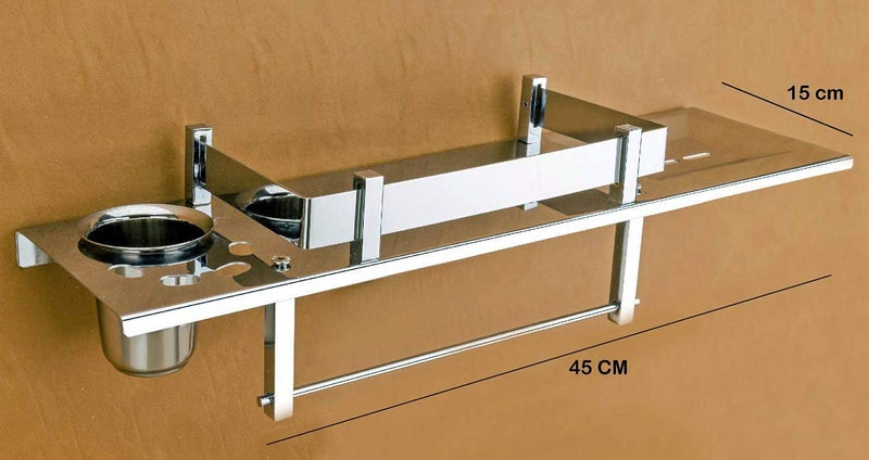 arena Arena Stainless Steel 4 in 1 Multipurpose Bathroom Shelf/Rack/Bathroom Towel Hanger, Tumbler Holder/Soap Dish with Tumbler Bathroom Accessories (15 x 6 Inches) - Pack of 1 - Image 2