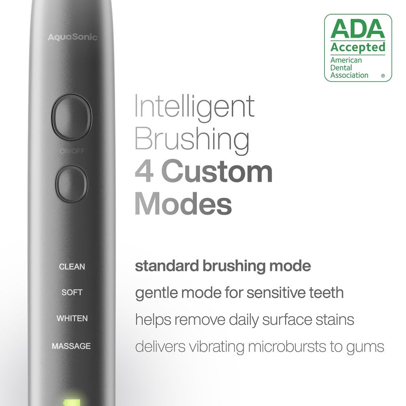 Aquasonic Vibe Series Ultra-Whitening Toothbrush – ADA Accepted Electric Toothbrush - 8 Brush Heads & Travel Case – 40,000 VPM Motor & Wireless Charging - 4 Modes w Smart Timer – Charcoal Metallic - Image 4