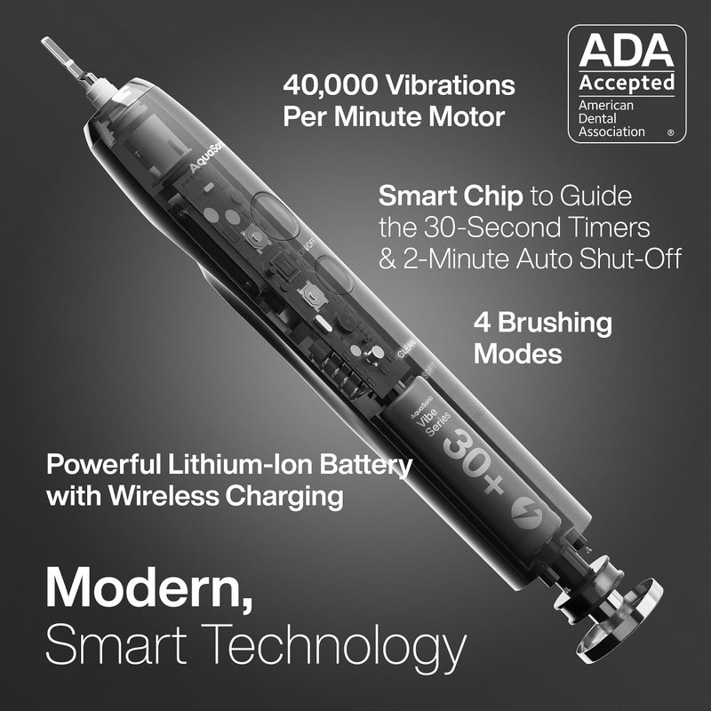 Aquasonic Vibe Series Ultra-Whitening Toothbrush – ADA Accepted Electric Toothbrush - 8 Brush Heads & Travel Case – 40,000 VPM Motor & Wireless Charging - 4 Modes w Smart Timer – Charcoal Metallic - Image 2