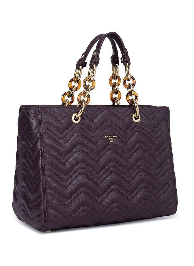 Da Milano - Textured Leather Structured Shoulder Bag Purple - Image 1